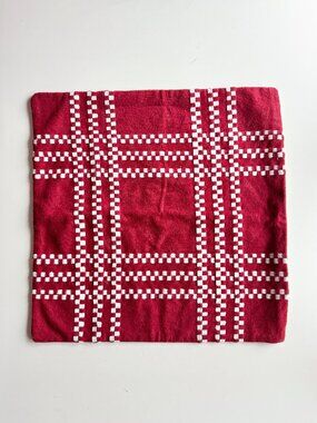 CRATE & BARREL Red White Check Woven Wool Plaid 23" x 23" Throw Pillow Cover